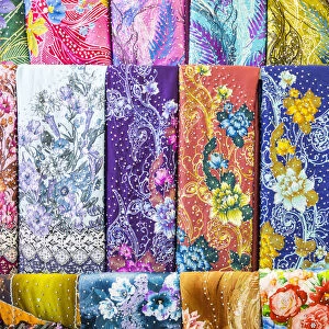 Colourful cotton fabric in shop, Little India, Kuala Lumpur, Malaysia
