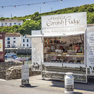 Cornish Fudge stall at Porthleven harbor, Cornwall, England