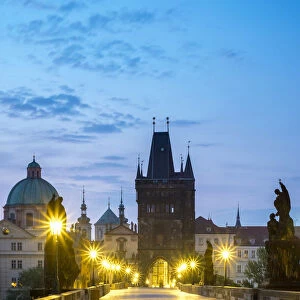 Czech Republic, Prague, Stare Mesto (Old Town). Charles Bridge at dawn