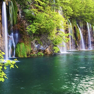 Dalmatia, Croatia, Plitvice lakes national park. Waterfalls at Burget Lake