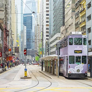 Doube-decker tram on Des Voeux Road in Central Hong Kong, Hong Kong Island, Hong Kong