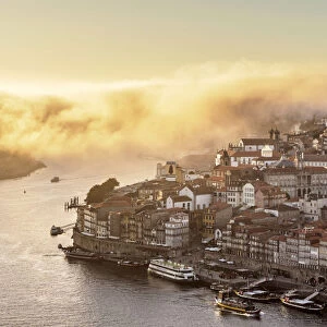 Douro River and Cityscape of Porto at sunset, elevated view, Portugal