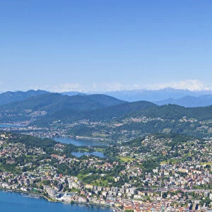 Elevated view over central Lugano from Monte Bre, Lugano, Lake Lugano, Ticino, Switzerland