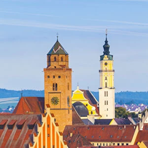 Elevated view over Old Town Church Spires, Donauworth, Swabia, Bavaria, Germany