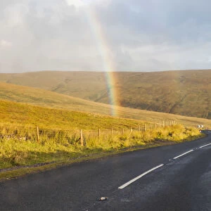 England, North Yorkshire, Swaledale, Empty Road and Rainbow