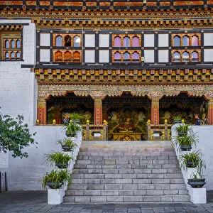 Entrance of the Tashichho Dzong a Buddhist monastery and fortress on the northern