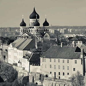 Estonia, Tallinn, Old Town, elevated view of Toompea from St. Olafs Church Tower