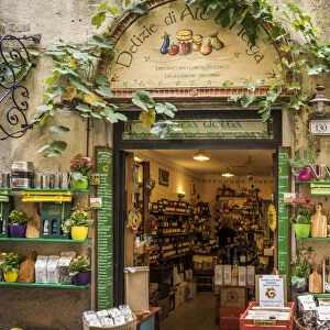 Europe, italy, Tuscany. Pitigliano. A shop with typical products