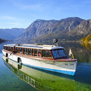 Ferry boat on idyllic Lake Bohinj, Triglav National Park, Slovenia