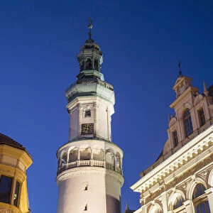Firewatch Tower in Main Square at dusk, Sopron, Western Transdanubia, Hungary