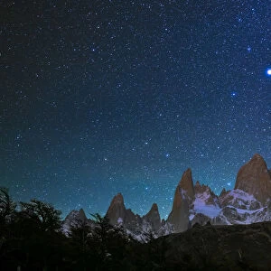 Fitz Roy at night with stars from Poincenot campground, Los Glaciares National Park