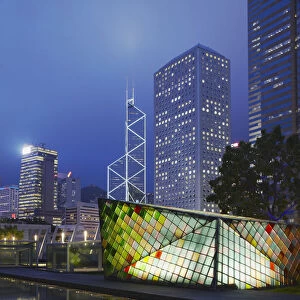 Garden rooftop of IFC 2 with Bank of China and Jardine House in background, Central