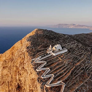 Greece, Cyclades Islands, Folegandros Island, the church Panagia Kimissis built on a cliff