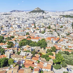 High angle view of Athens city centre, Athens, Greece