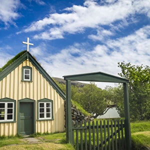 Historic Hofskirkja church in Hof village, South Iceland, Iceland