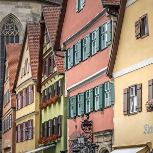 Historic houses on Altrathausplatz in the old town of Dinkelsbuhl, Middle Franconia, Bavaria, Germany