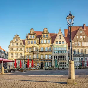 Historic houses on the market square at sunrise, Bremen, Germany