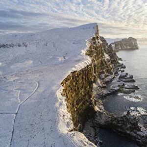 The huge cliffs at Eggjarnar, south of the village of Vagur. Island of Suðuroy. Faroe Islands