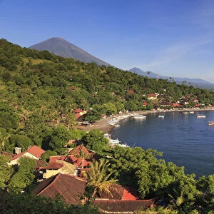 Indonesia, Bali, East Bali, Amed, Amed Village and Gunung Agung Volcano