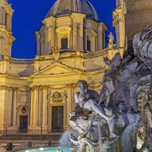 Italy, Lazio, Rome, Parione, Piazza Navona, Fontana dei Quattro Fiumi, Fountain of