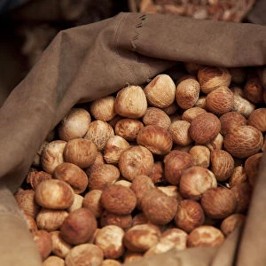 Jessore, Bangladesh. Loose nutmeg for sale at a local market