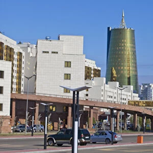 Kazakhstan, Astana, House of Ministries and twin golden conical business centres the