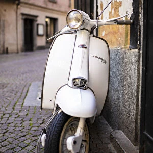 Lambretta Innocenti scooter in the old alley, Morbegno, province of Sondrio, Valtellina