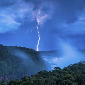 Lightening Strike over Iguazu Falls, Argentina, South America