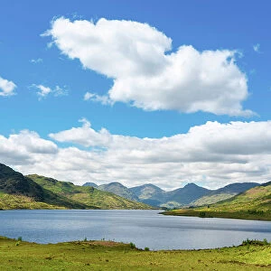 Loch Arklet with mountains in background, Loch Lomond and The Trossachs National Park, Trossachs, Stirling, Scotland, UK