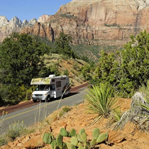 Motorhome at West Temple Mountain, Zion National park, Utah, USA