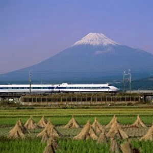 Mount Fuji / Bullet Train & Rice Fields, Fuji, Honshu, Japan