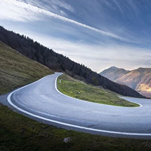 Mountain road at golden hour Europe, Italy, Trentino Alto Adige, Trento district