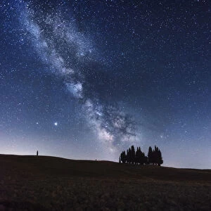 Night sky and Milky Wayy over rural Tuscany, Italy