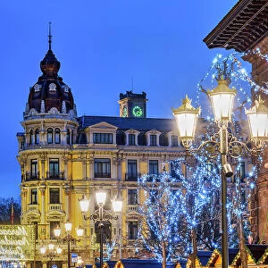 Night view of the Christmas Market, Oviedo, Asturias, Spain