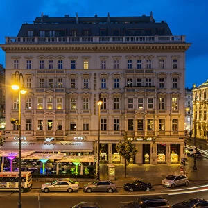 Night view of the Hotel Sacher, Vienna, Austria