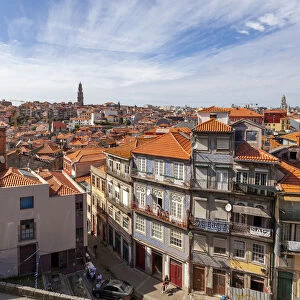 Overview of the old town of Porto, with Cl√©rigos tower on the background, from the terrace of Porto Cathedral, Porto, Porto district, Norte Region, Portugal