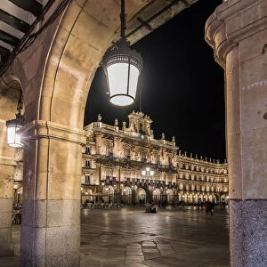 Plaza Mayor by night, Salamanca, Castile and Leon, Spain
