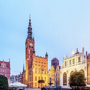Poland, Pomeranian Voivodeship, Gdansk, Old Town, Twilight view of Long Market