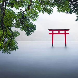 Red torii gate at lake Ashinoko, Hakone, Kanagawa Prefecture, Honshu, Japan