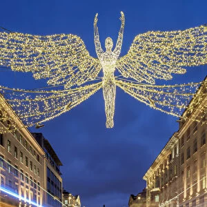 Regent Street with Christmas Illuminations at twilight, London, England, United Kingdom