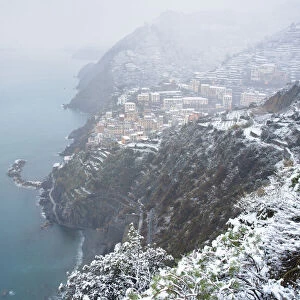 Riomaggiore during a cold winter morning, National Park of Cinque Terre