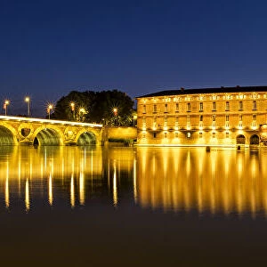 River Garonne Reflections at Night, Toulouse, Occitaine, France