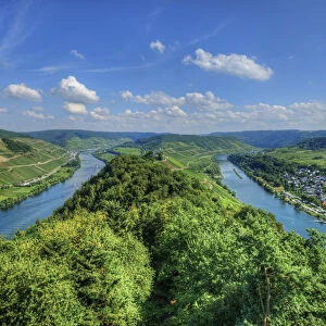 River Mosel with Punderich, former cloister Marienburg and Zell, Rhineland-Palatinate