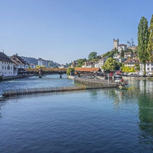 River Reuss with Spreuer bridge and Musegg wall, Lucerne, canton Lucerne, Switzerland