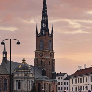 Road and swedish church in Stockholm at sunset, Sweden, Scandinavia, Europe