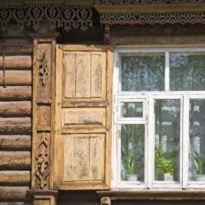 Russia, Irkutsk, Wooden shutters on house