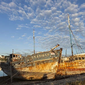 Shipwrecks in Camaret sur Mer harbour in Crozon peninsula, Brittany, France