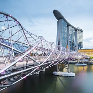 Singapore, Republic of Singapore, Southeast Asia. Helix bridge and the Marina Bay Sands
