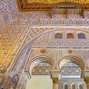 Spain, Andalucia, Seville, Alcazar, ceiling in Ambassadors Hall (Salon