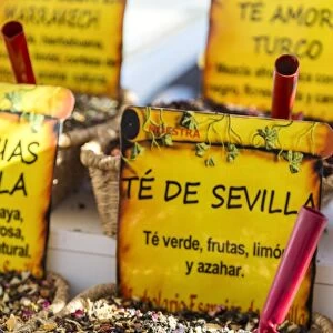 Spain, Andalusia, Seville. Tea leaves for sale at local market
